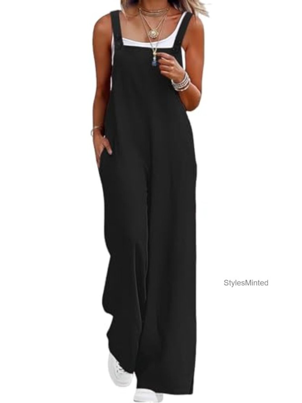 Womens Casual Overalls Adjustable Straps Baggy Wide Leg Jumpsuit with Pockets